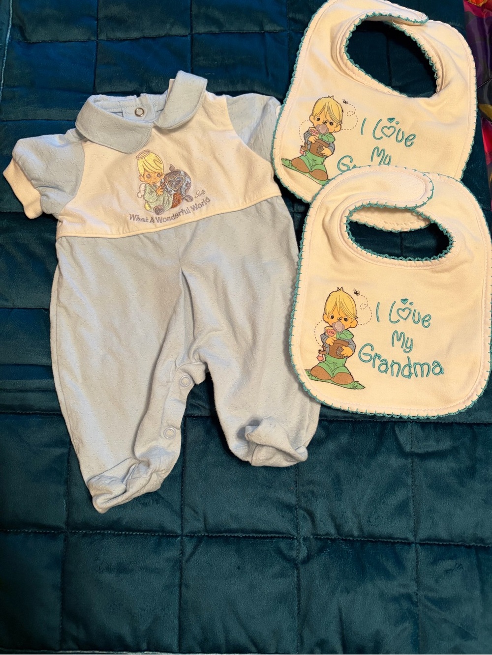 PRECIOUS MOMENTS VINTAGE BIBS AND ROMPER\ONESIE